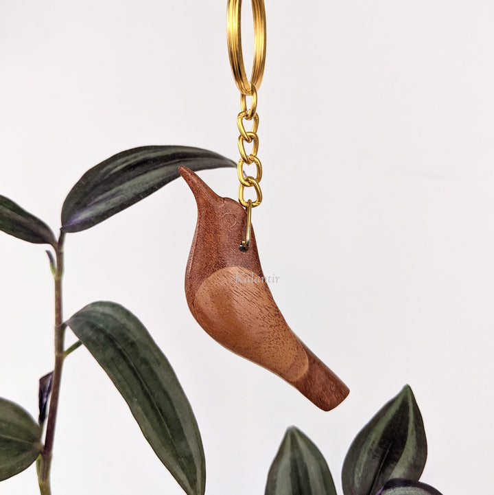 Brown Wooden Bird Keychain & Whistle