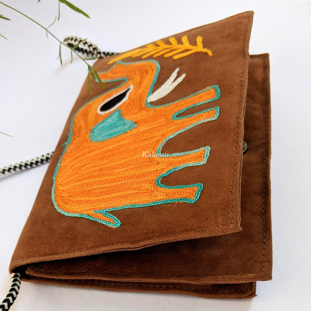 Kashmiri Aari Embroidered Velvet Brown Sling Bag for Girls Buy