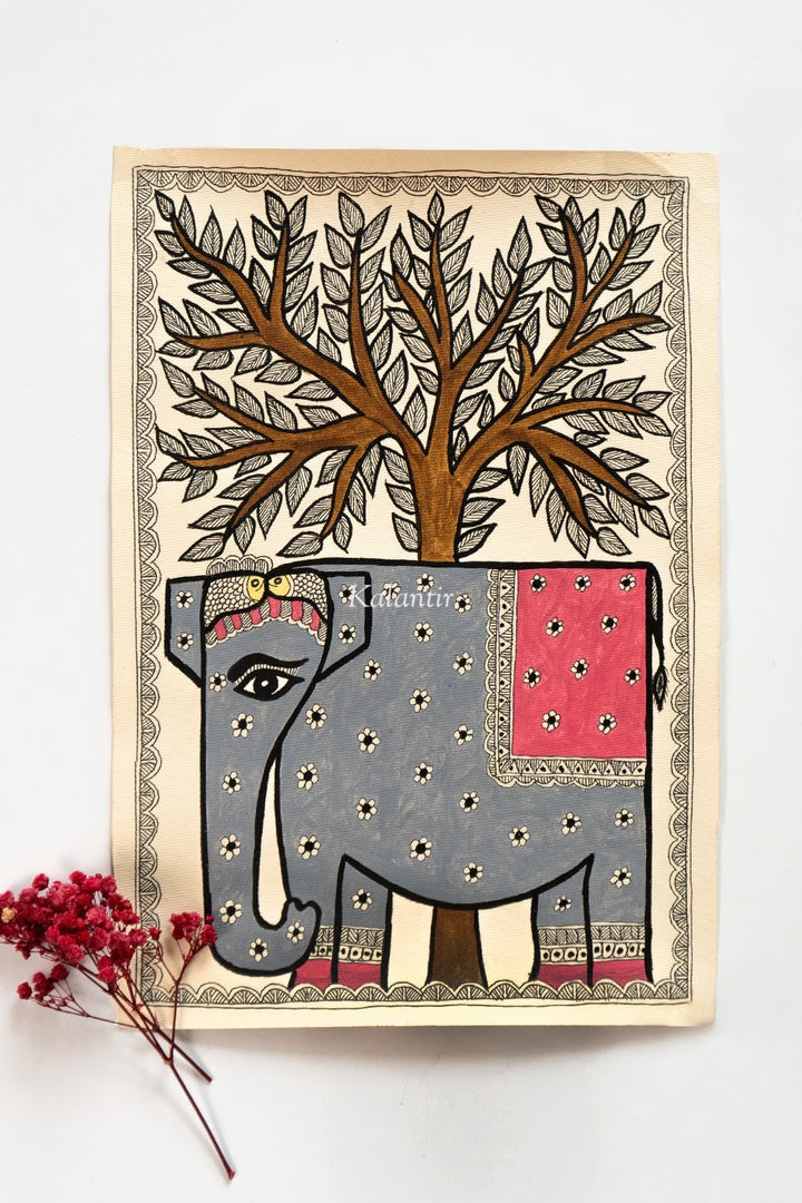 Fascinante Elefante Madhubani Pintura