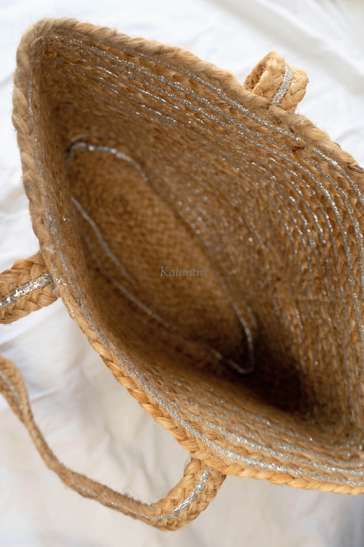 Handcrafted Silver Jute Tote Bag