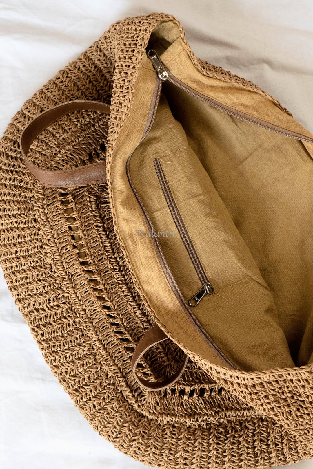 Classic Handwoven Raffia Palm Shoulder Bag