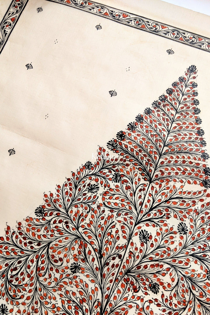 Pintura Árbol Mágico de la Vida en Rojo Ladrillo Sólido sobre Seda | Saura Arte de Odisha | 21 pulgadas x 15 pulgadas 