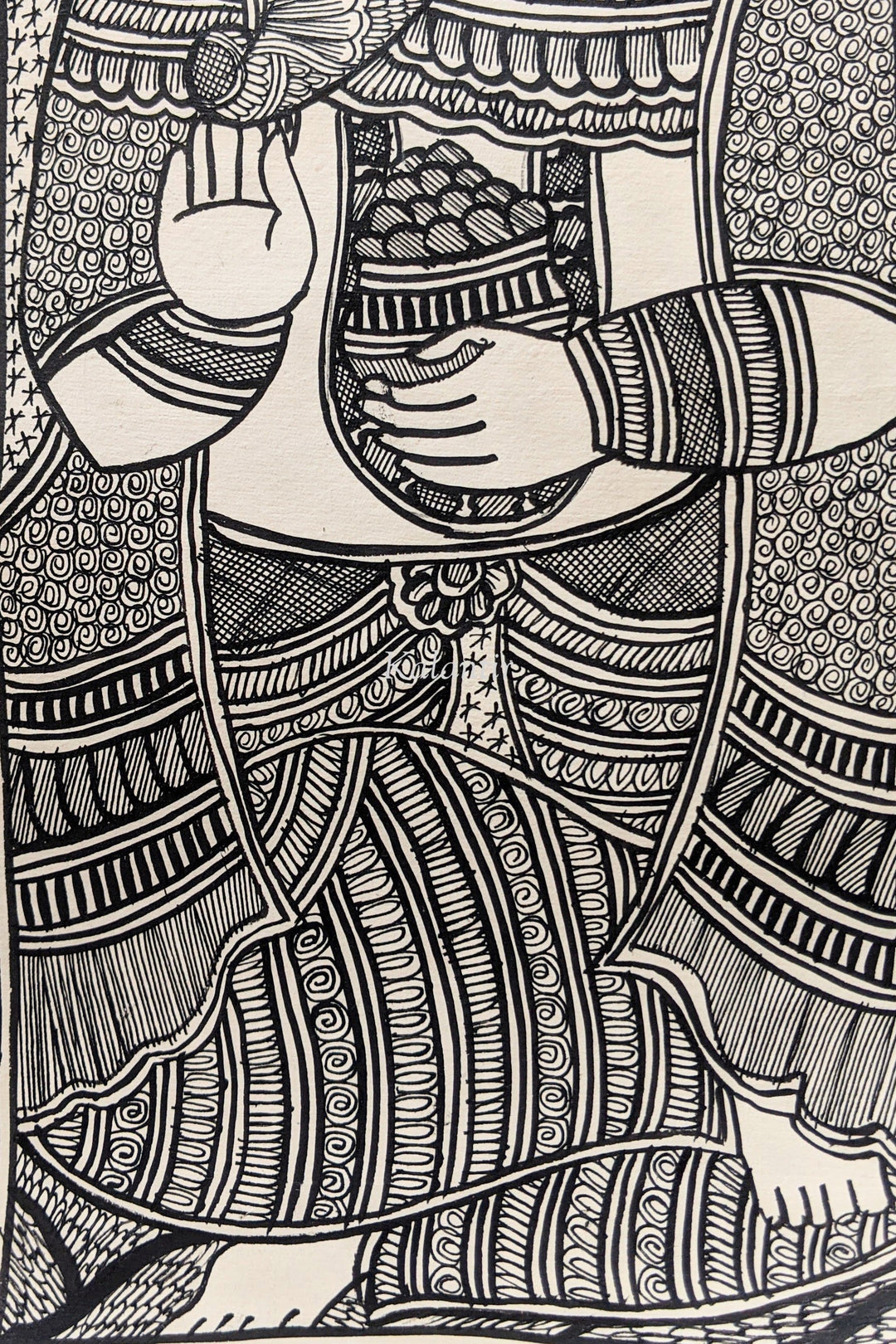 Pintura de Madhubani de Lord Ganesha B&amp;W | sin marco