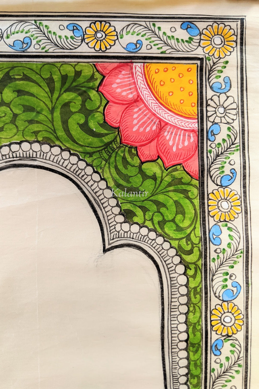 Closer view of the floral motifs in the border of this Saura Art form