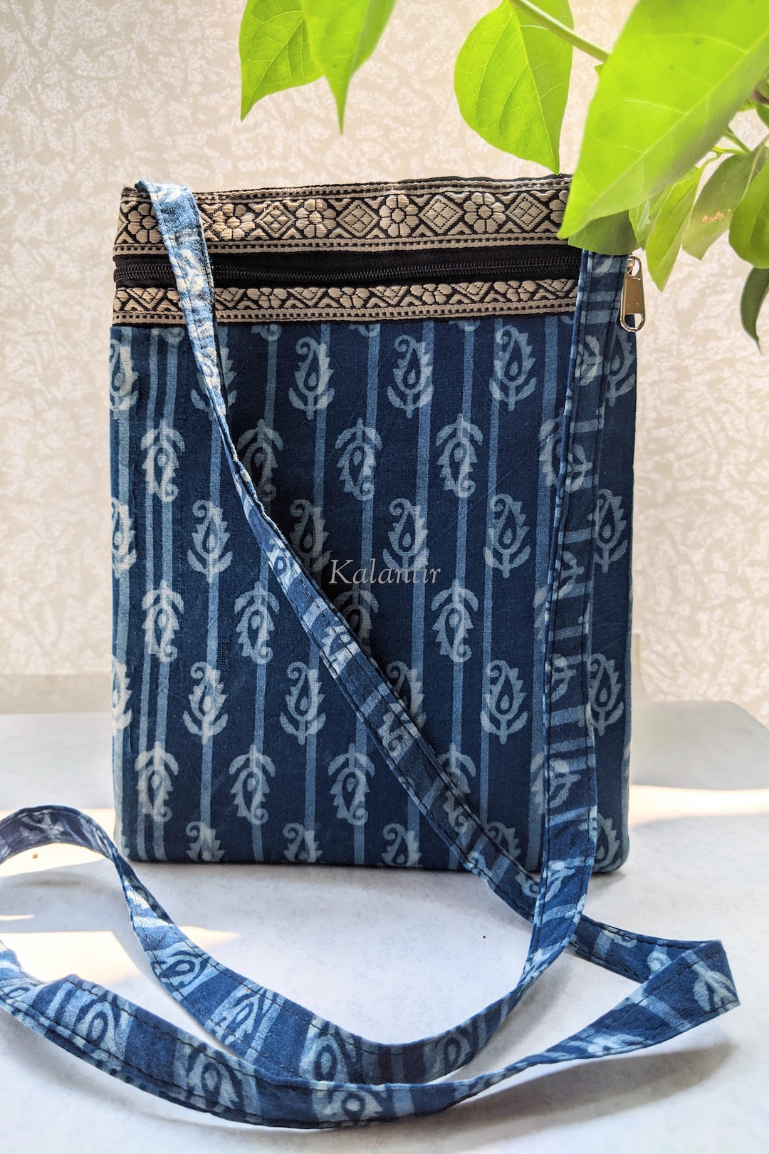Casual Block Printed Indigo Blue Colored Sling Bag