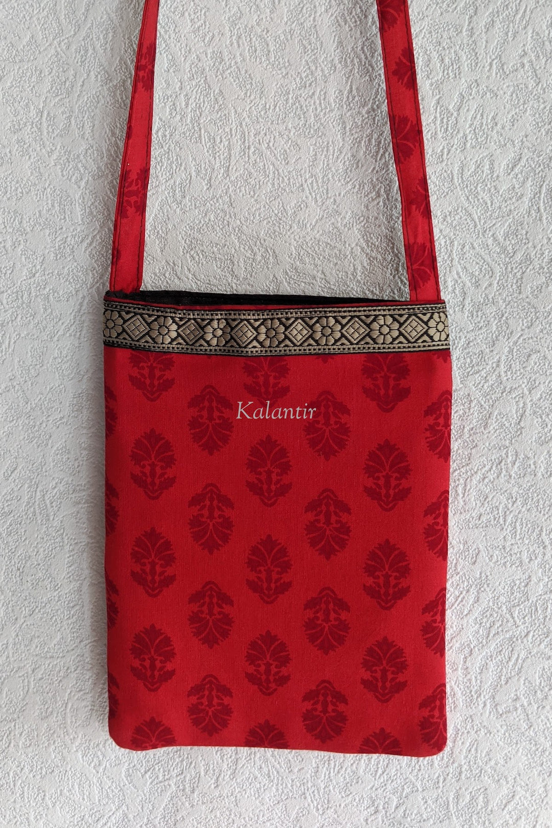 Block Printed Red Colored Sling Bag