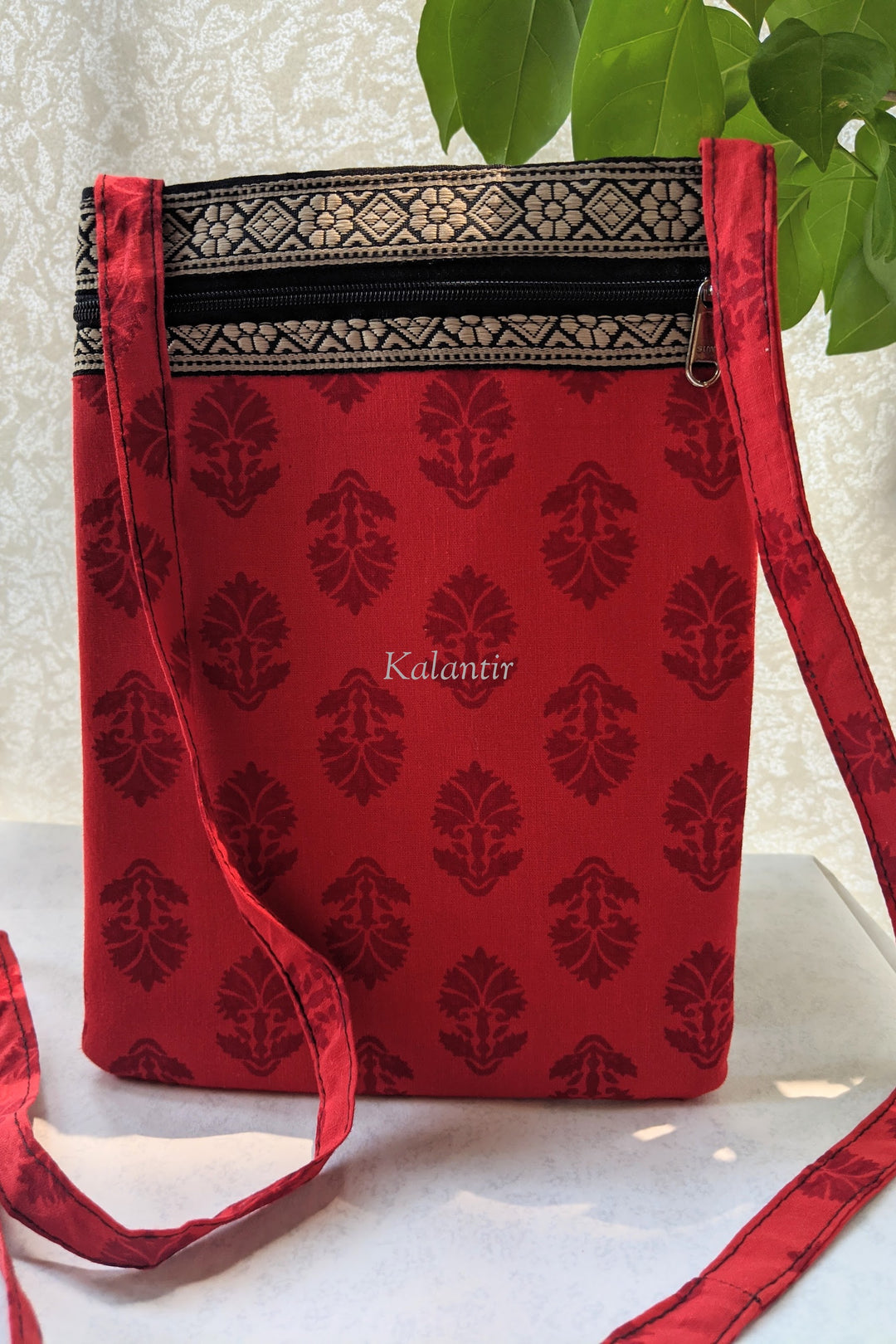 Casual Block Printed Red Colored Sling Bag