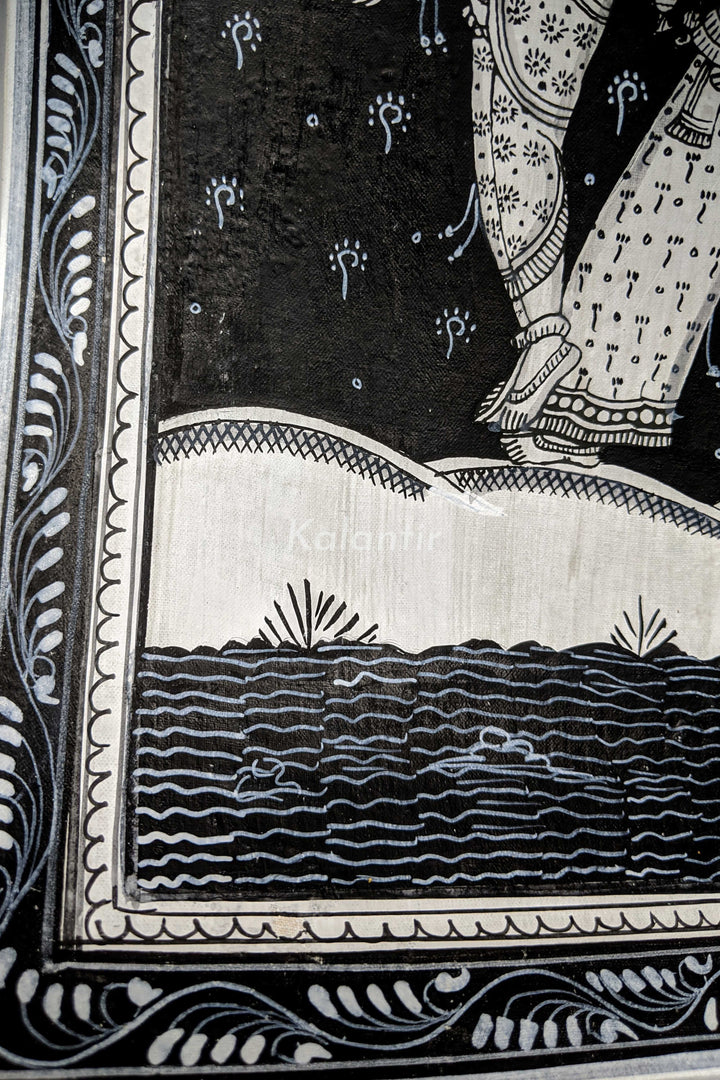 Closer look at the pond and the Border motif of the Pattachitra Painting