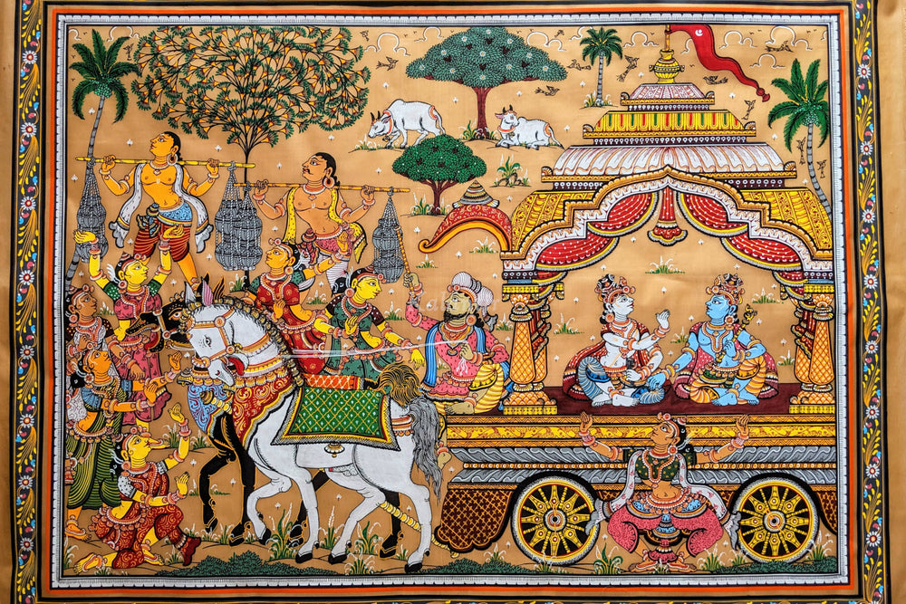 Full View of Krishna & Balrama leaving for Mathura in this Pattachitra Painting