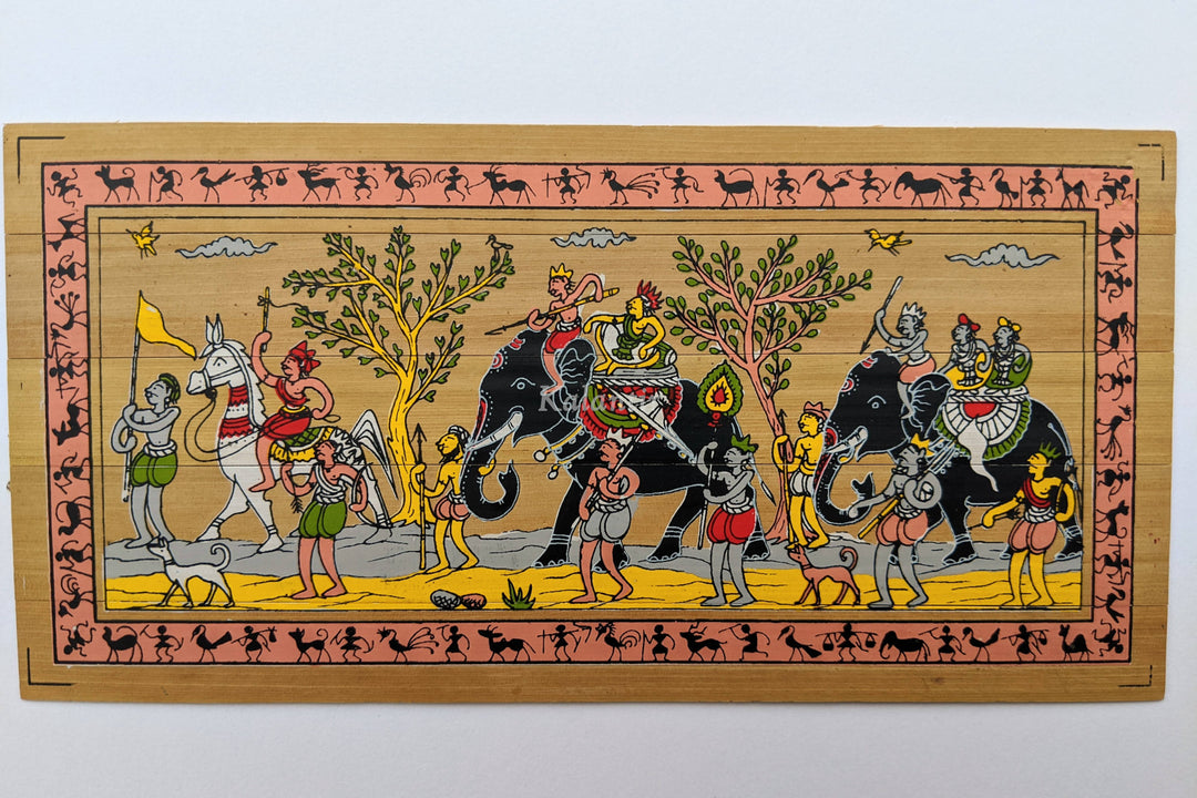 Full view of Hunting Procession Painting on Palm Leaf