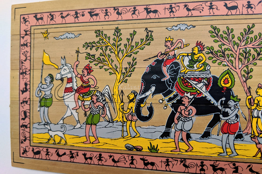 Closer view of a hunting procession in Pattachitra Painting