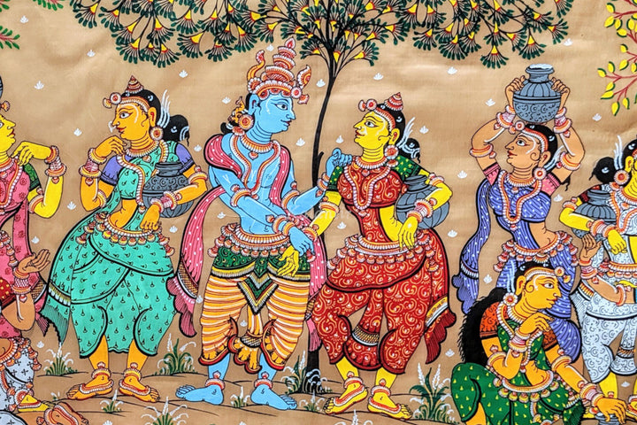 Beautiful Radha & Krishna in Ras leela Pattachitra Painting