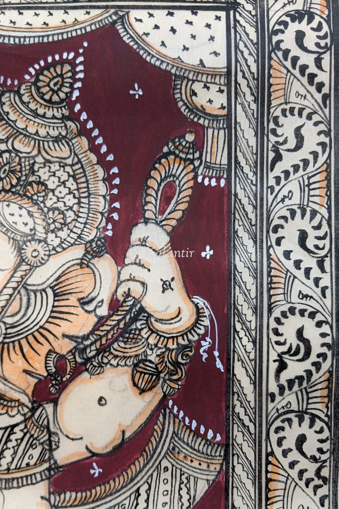 Ganesha Pattachitra Silk Painting in Red