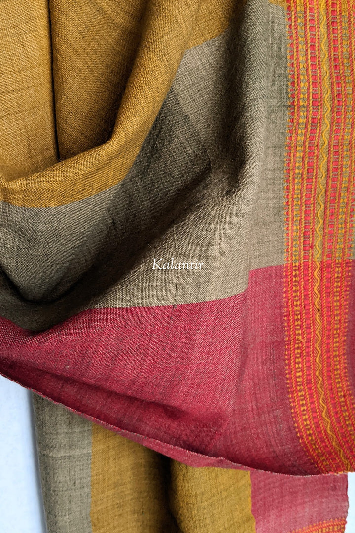 Estola Kutchi Auténtica Pura Lana Multicolor | rojo, amarillo y marrón claro | Con borlas preciosas