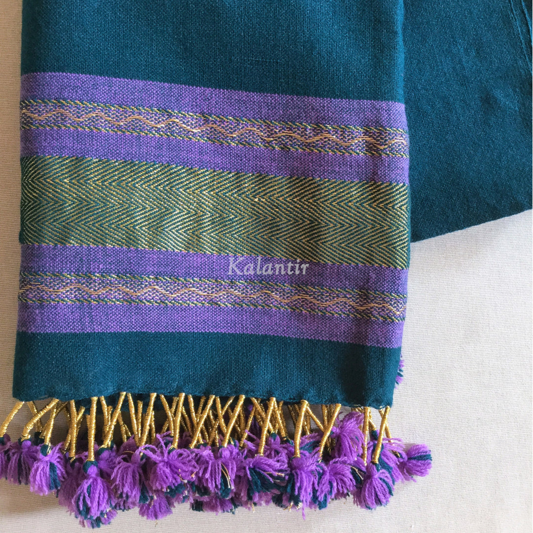 Purple Golden hand-embroidered border and motifs of Woollen Stole from Kutch, Gujarat.