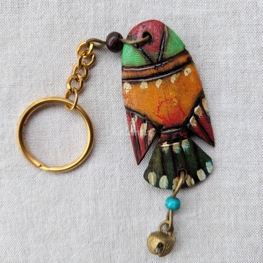 Closer View of Wooden & Colorful Fish Keychain 