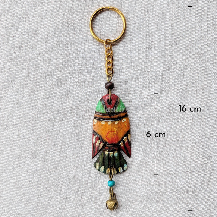 Actual length displayed of Wooden & Colorful Fish Keychain 